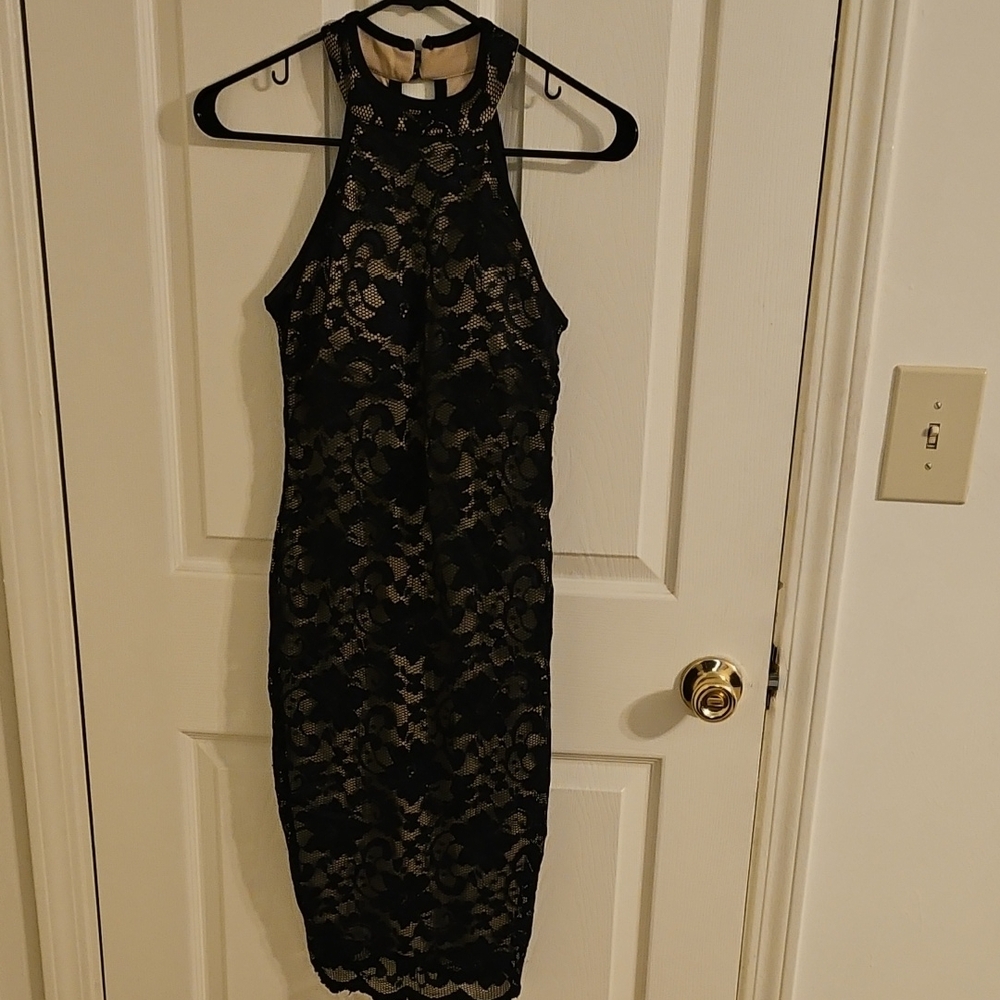Emerald Sundae Black Halter Sheath Midi Dress